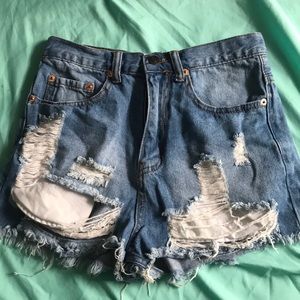 Distressed blue jean fashion nova shorts